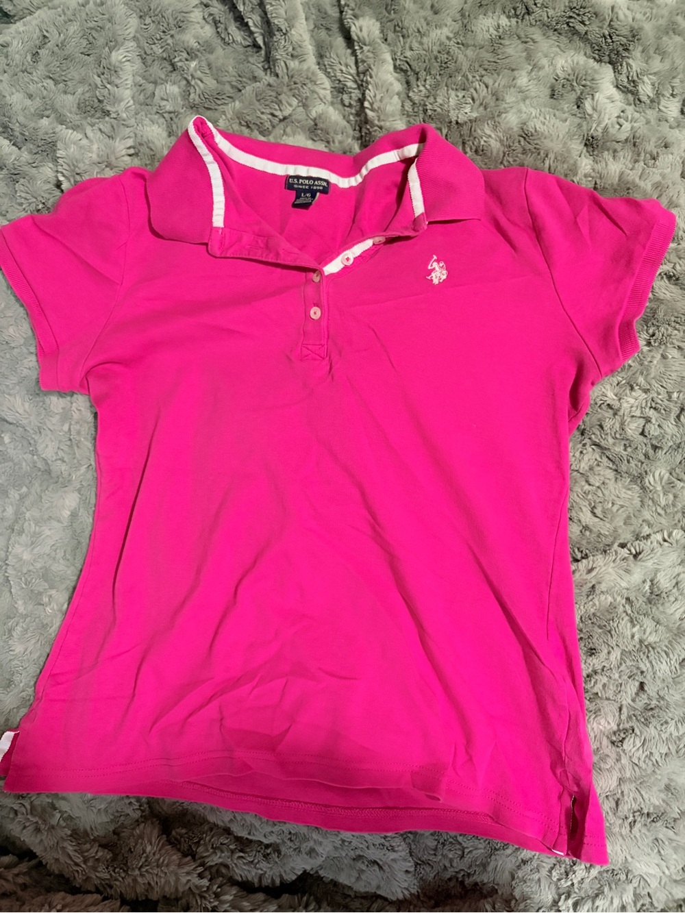 U.S. Polo Assn. Bright Pink Polo with White Trim